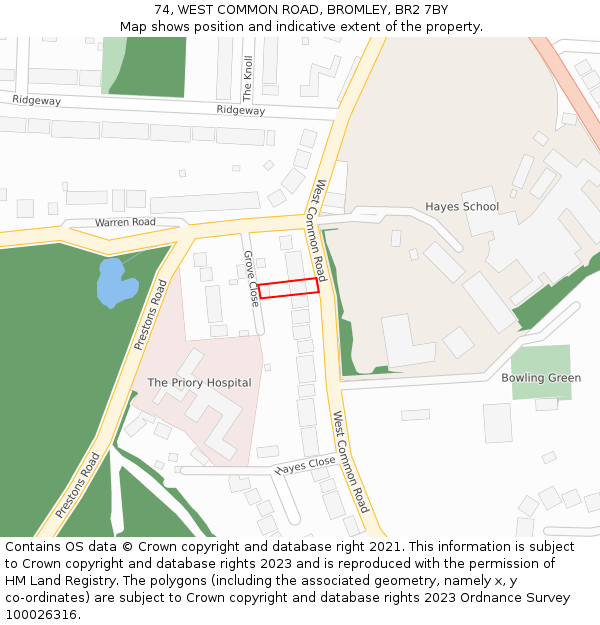 74, WEST COMMON ROAD, BROMLEY, BR2 7BY: Location map and indicative extent of plot