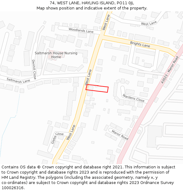 74, WEST LANE, HAYLING ISLAND, PO11 0JL: Location map and indicative extent of plot