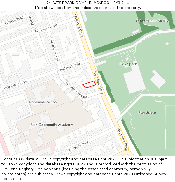 74, WEST PARK DRIVE, BLACKPOOL, FY3 9HU: Location map and indicative extent of plot