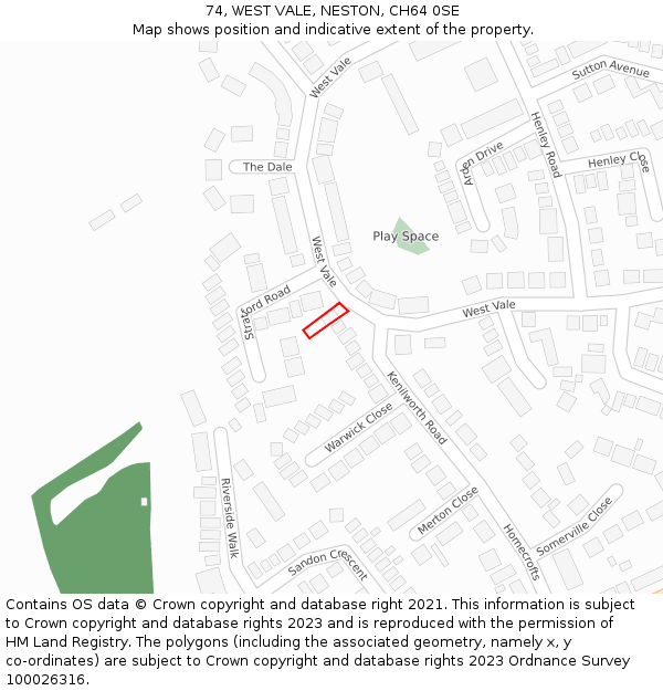 74, WEST VALE, NESTON, CH64 0SE: Location map and indicative extent of plot