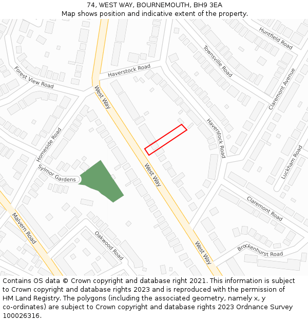 74, WEST WAY, BOURNEMOUTH, BH9 3EA: Location map and indicative extent of plot