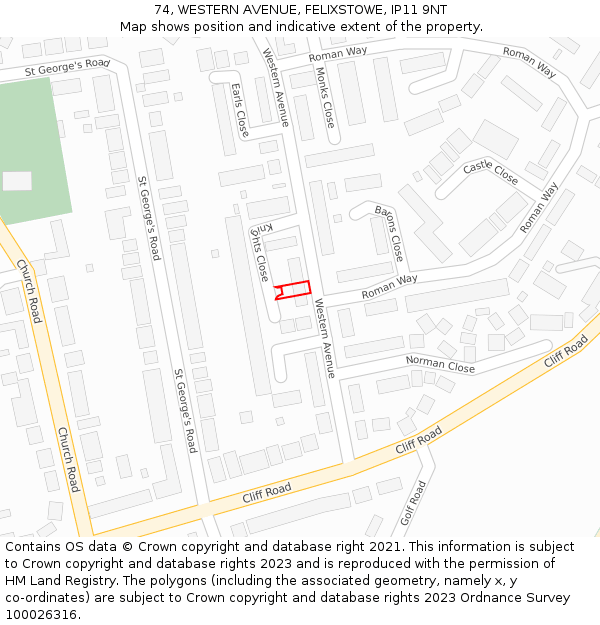 74, WESTERN AVENUE, FELIXSTOWE, IP11 9NT: Location map and indicative extent of plot