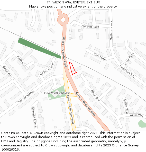 74, WILTON WAY, EXETER, EX1 3UR: Location map and indicative extent of plot