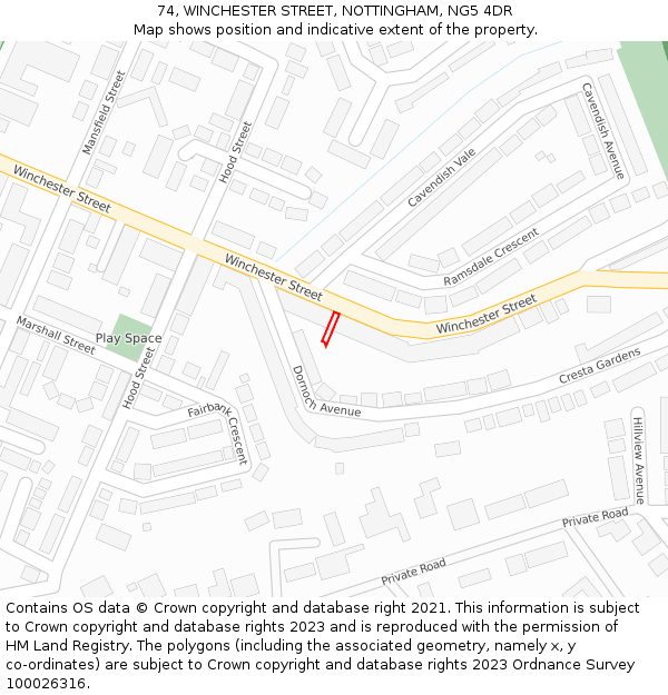 74, WINCHESTER STREET, NOTTINGHAM, NG5 4DR: Location map and indicative extent of plot