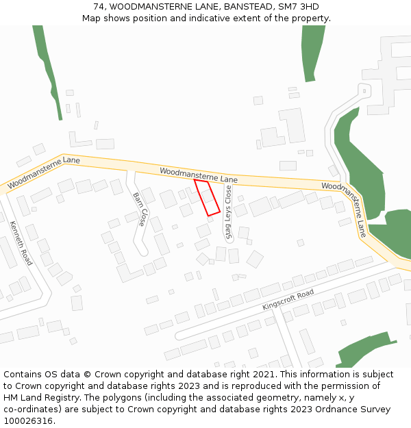 74, WOODMANSTERNE LANE, BANSTEAD, SM7 3HD: Location map and indicative extent of plot