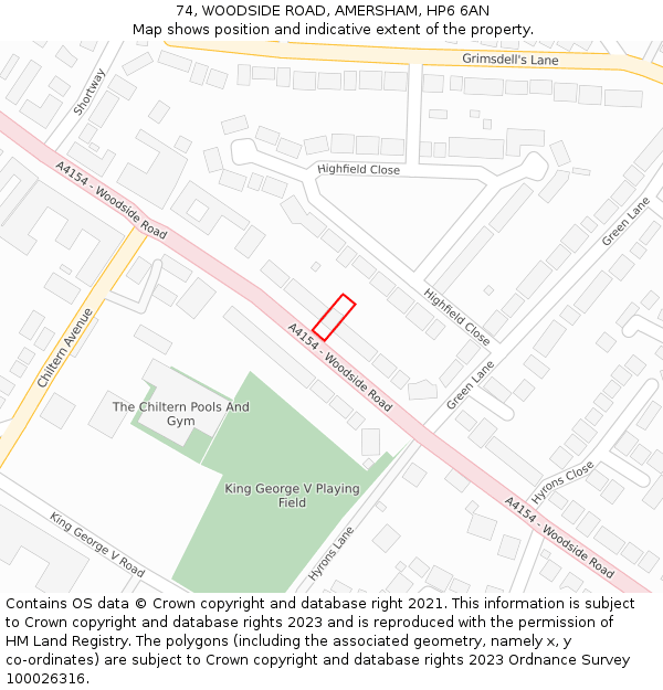 74, WOODSIDE ROAD, AMERSHAM, HP6 6AN: Location map and indicative extent of plot