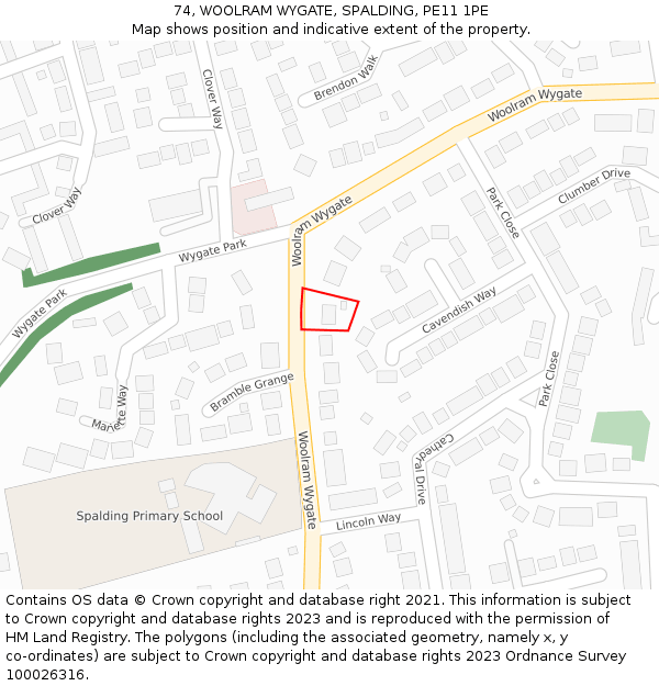 74, WOOLRAM WYGATE, SPALDING, PE11 1PE: Location map and indicative extent of plot