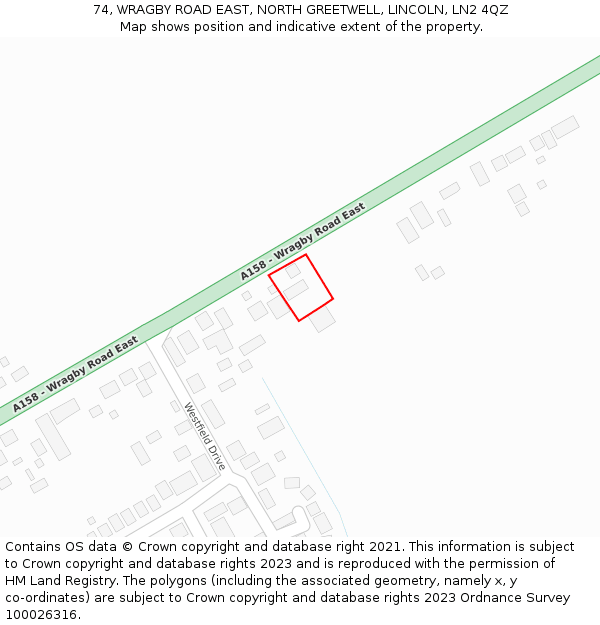 74, WRAGBY ROAD EAST, NORTH GREETWELL, LINCOLN, LN2 4QZ: Location map and indicative extent of plot