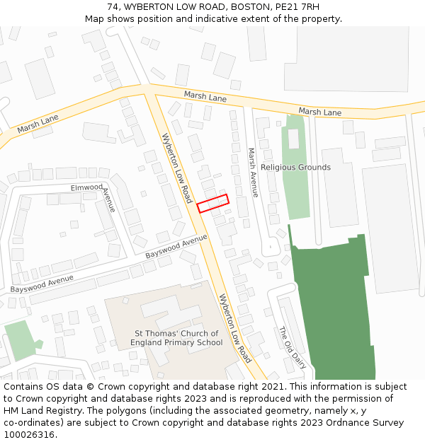 74, WYBERTON LOW ROAD, BOSTON, PE21 7RH: Location map and indicative extent of plot