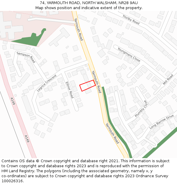 74, YARMOUTH ROAD, NORTH WALSHAM, NR28 9AU: Location map and indicative extent of plot