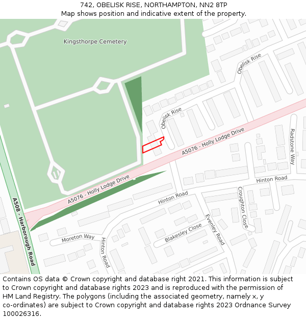 742, OBELISK RISE, NORTHAMPTON, NN2 8TP: Location map and indicative extent of plot