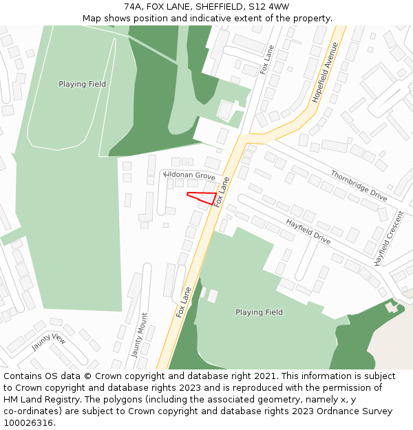74A, FOX LANE, SHEFFIELD, S12 4WW: Location map and indicative extent of plot