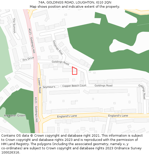 74A, GOLDINGS ROAD, LOUGHTON, IG10 2QN: Location map and indicative extent of plot