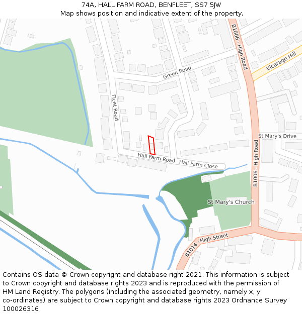 74A, HALL FARM ROAD, BENFLEET, SS7 5JW: Location map and indicative extent of plot