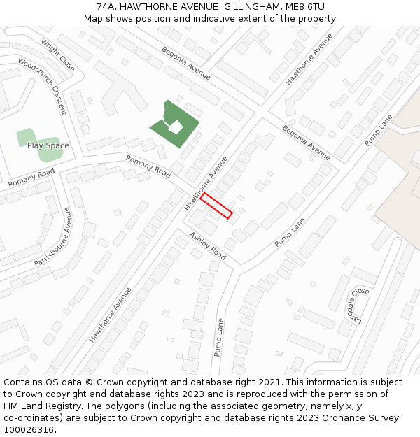 74A, HAWTHORNE AVENUE, GILLINGHAM, ME8 6TU: Location map and indicative extent of plot