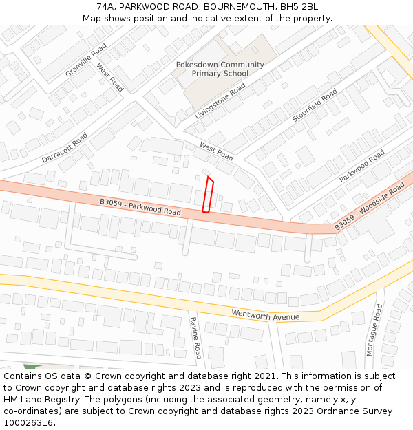 74A, PARKWOOD ROAD, BOURNEMOUTH, BH5 2BL: Location map and indicative extent of plot