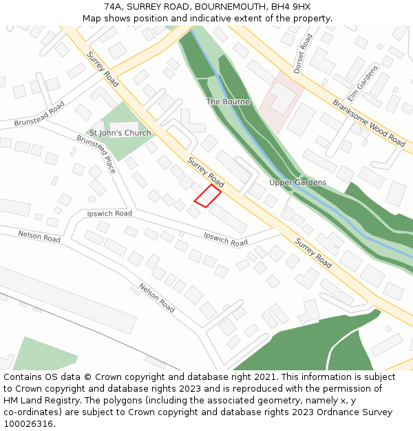 74A, SURREY ROAD, BOURNEMOUTH, BH4 9HX: Location map and indicative extent of plot