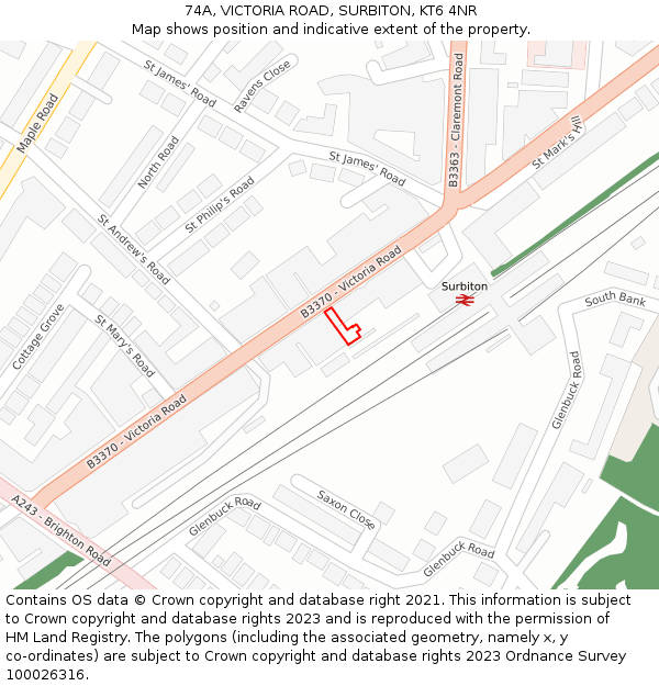 74A, VICTORIA ROAD, SURBITON, KT6 4NR: Location map and indicative extent of plot