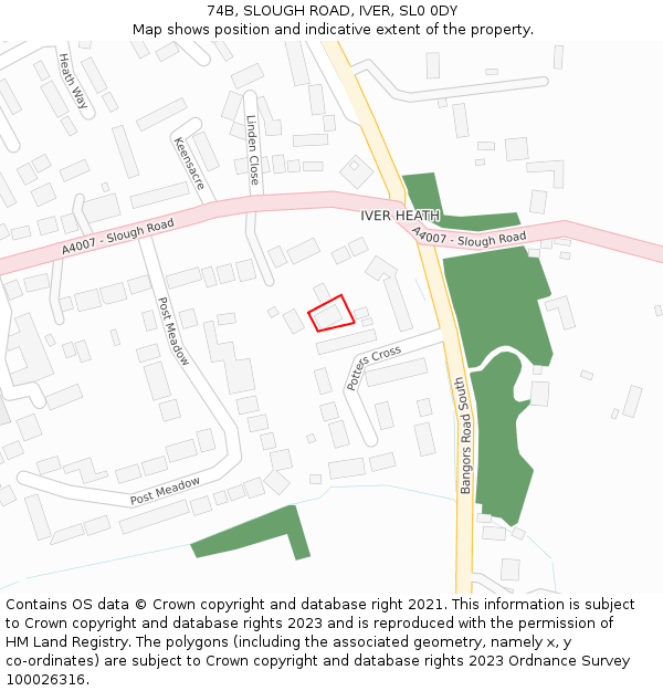 74B, SLOUGH ROAD, IVER, SL0 0DY: Location map and indicative extent of plot