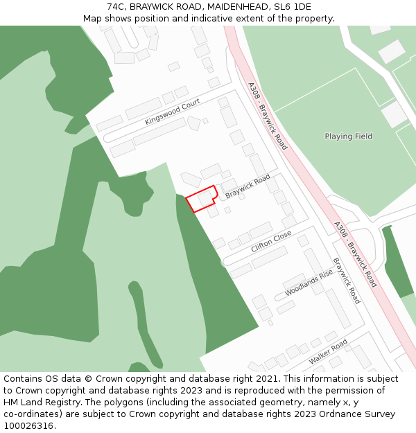 74C, BRAYWICK ROAD, MAIDENHEAD, SL6 1DE: Location map and indicative extent of plot