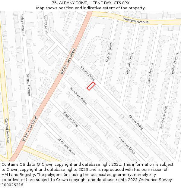 75, ALBANY DRIVE, HERNE BAY, CT6 8PX: Location map and indicative extent of plot