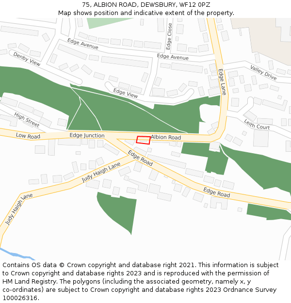 75, ALBION ROAD, DEWSBURY, WF12 0PZ: Location map and indicative extent of plot