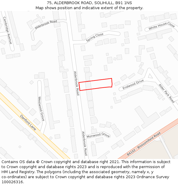 75, ALDERBROOK ROAD, SOLIHULL, B91 1NS: Location map and indicative extent of plot