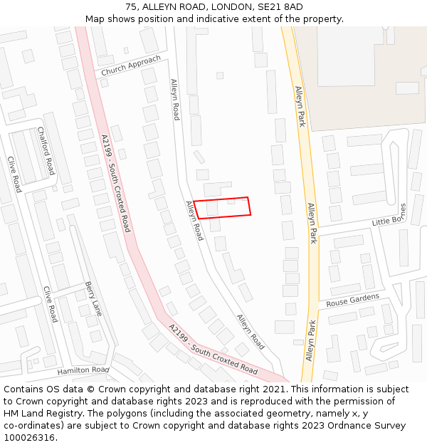 75, ALLEYN ROAD, LONDON, SE21 8AD: Location map and indicative extent of plot