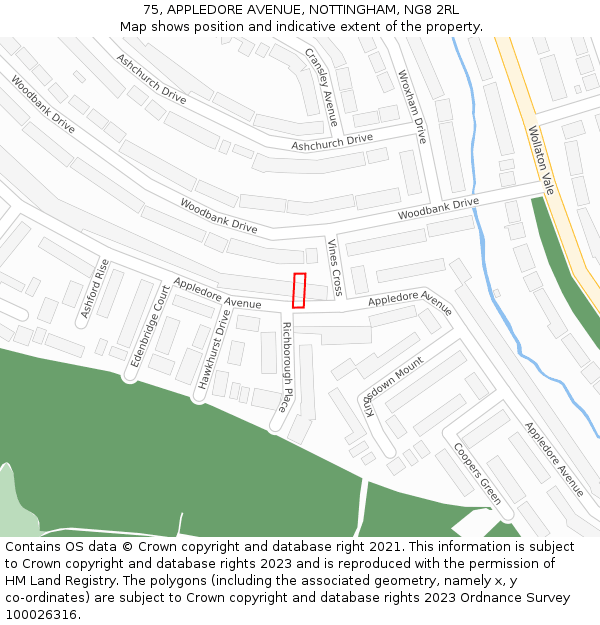 75, APPLEDORE AVENUE, NOTTINGHAM, NG8 2RL: Location map and indicative extent of plot