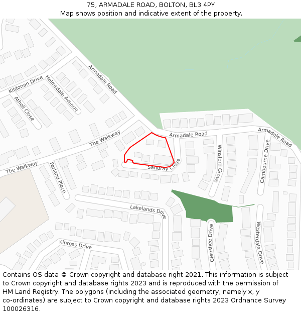 75, ARMADALE ROAD, BOLTON, BL3 4PY: Location map and indicative extent of plot