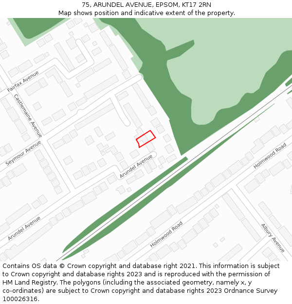 75, ARUNDEL AVENUE, EPSOM, KT17 2RN: Location map and indicative extent of plot