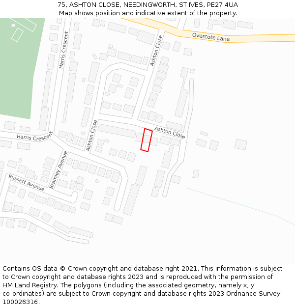 75, ASHTON CLOSE, NEEDINGWORTH, ST IVES, PE27 4UA: Location map and indicative extent of plot