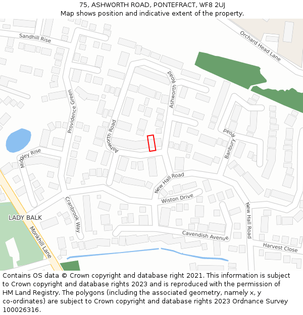 75, ASHWORTH ROAD, PONTEFRACT, WF8 2UJ: Location map and indicative extent of plot