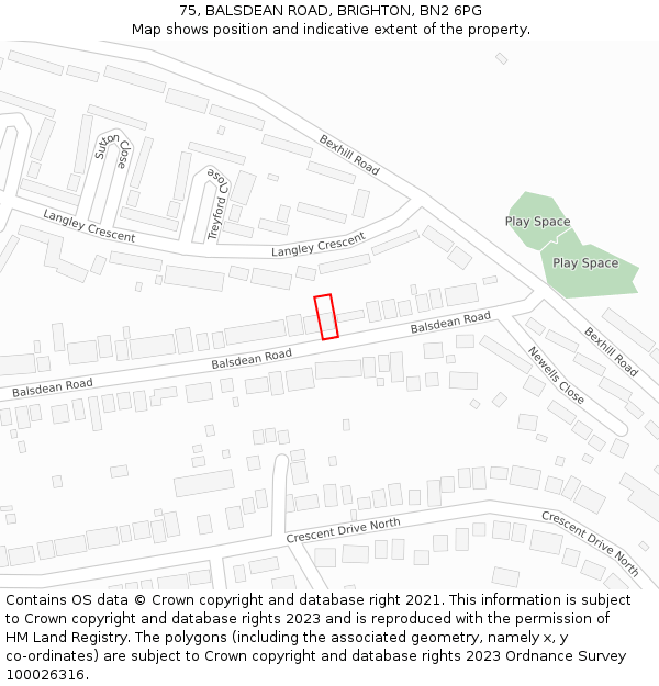 75, BALSDEAN ROAD, BRIGHTON, BN2 6PG: Location map and indicative extent of plot