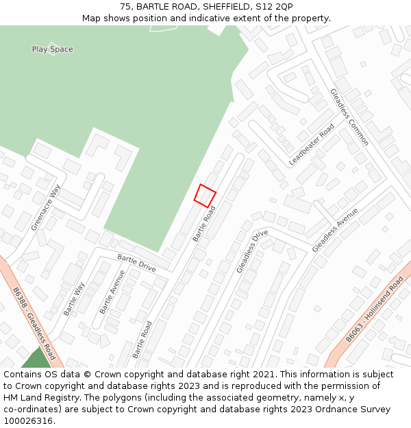75, BARTLE ROAD, SHEFFIELD, S12 2QP: Location map and indicative extent of plot