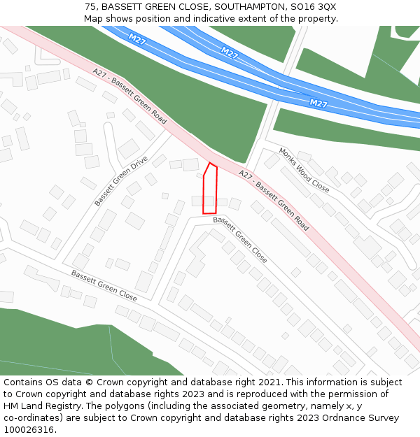 75, BASSETT GREEN CLOSE, SOUTHAMPTON, SO16 3QX: Location map and indicative extent of plot