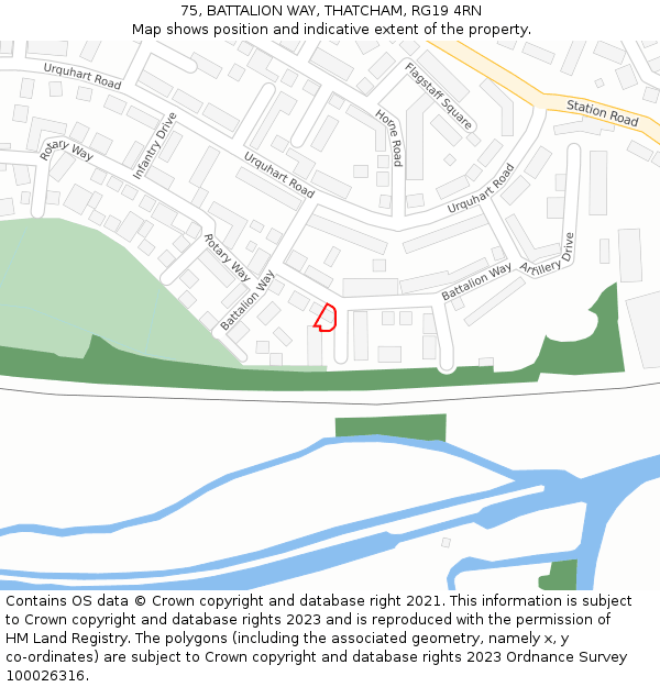 75, BATTALION WAY, THATCHAM, RG19 4RN: Location map and indicative extent of plot