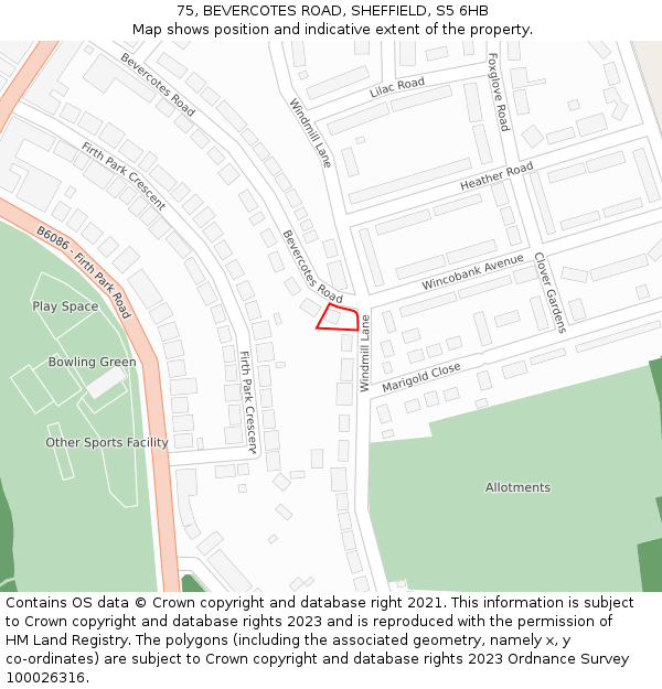 75, BEVERCOTES ROAD, SHEFFIELD, S5 6HB: Location map and indicative extent of plot