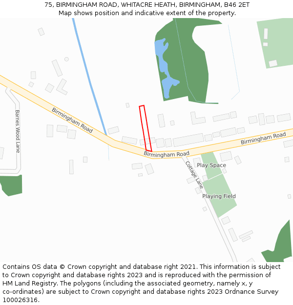 75, BIRMINGHAM ROAD, WHITACRE HEATH, BIRMINGHAM, B46 2ET: Location map and indicative extent of plot