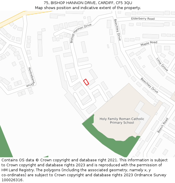 75, BISHOP HANNON DRIVE, CARDIFF, CF5 3QU: Location map and indicative extent of plot