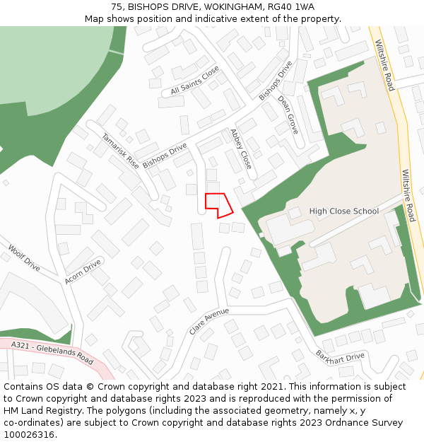 75, BISHOPS DRIVE, WOKINGHAM, RG40 1WA: Location map and indicative extent of plot