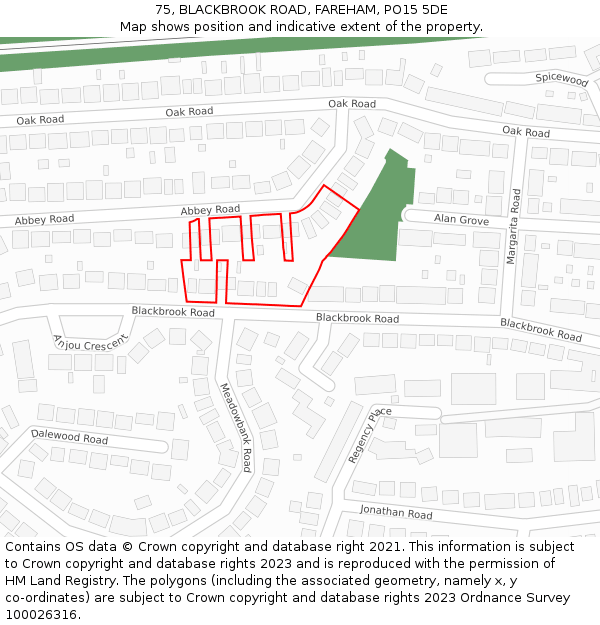 75, BLACKBROOK ROAD, FAREHAM, PO15 5DE: Location map and indicative extent of plot
