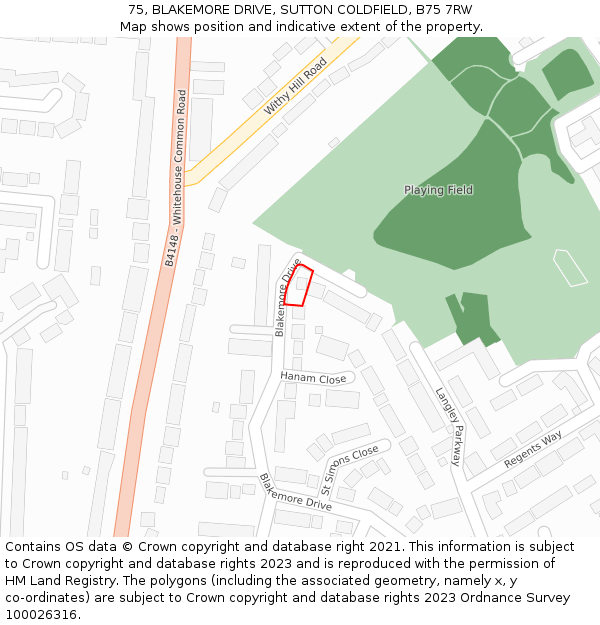 75, BLAKEMORE DRIVE, SUTTON COLDFIELD, B75 7RW: Location map and indicative extent of plot