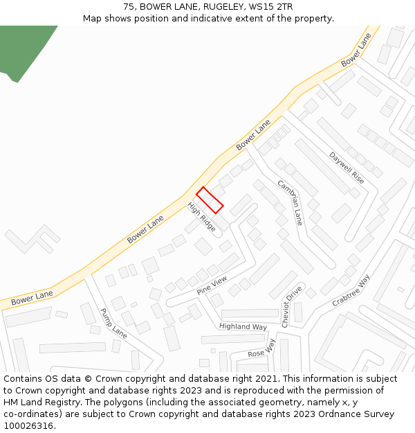 75, BOWER LANE, RUGELEY, WS15 2TR: Location map and indicative extent of plot