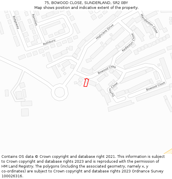 75, BOWOOD CLOSE, SUNDERLAND, SR2 0BY: Location map and indicative extent of plot