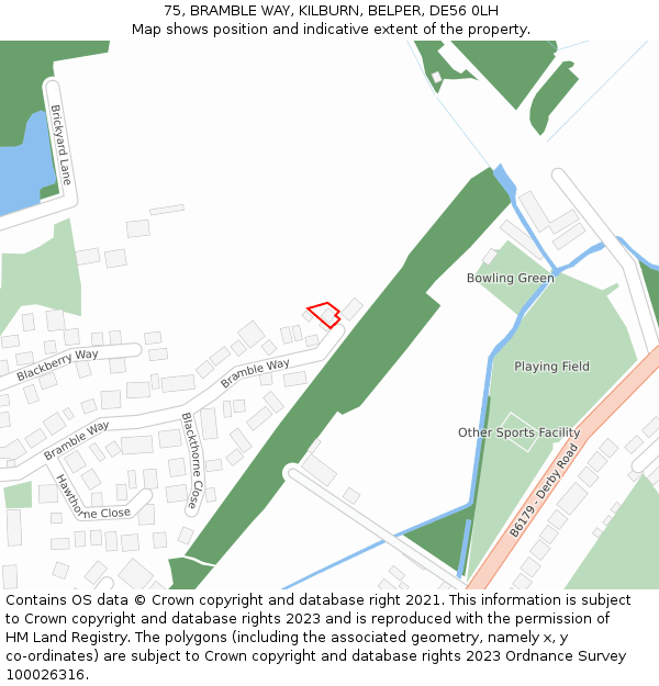 75, BRAMBLE WAY, KILBURN, BELPER, DE56 0LH: Location map and indicative extent of plot