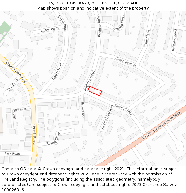 75, BRIGHTON ROAD, ALDERSHOT, GU12 4HL: Location map and indicative extent of plot