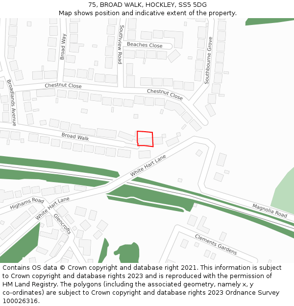 75, BROAD WALK, HOCKLEY, SS5 5DG: Location map and indicative extent of plot