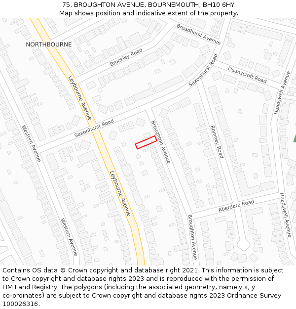 75, BROUGHTON AVENUE, BOURNEMOUTH, BH10 6HY: Location map and indicative extent of plot