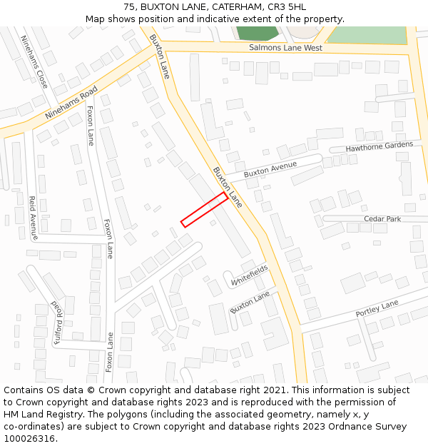 75, BUXTON LANE, CATERHAM, CR3 5HL: Location map and indicative extent of plot